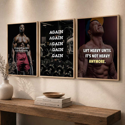Fitness Workout Gym Motivational Quotes Wall Art Set of 3 Framed Prints for Home Gym