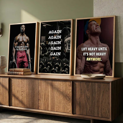 Fitness Workout Gym Motivational Quotes Wall Art Set of 3 Framed Prints for Home Gym