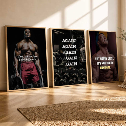 Fitness Workout Gym Motivational Quotes Wall Art Set of 3 Framed Prints for Home Gym