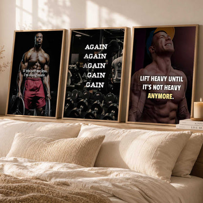 Fitness Workout Gym Motivational Quotes Wall Art Set of 3 Framed Prints for Home Gym