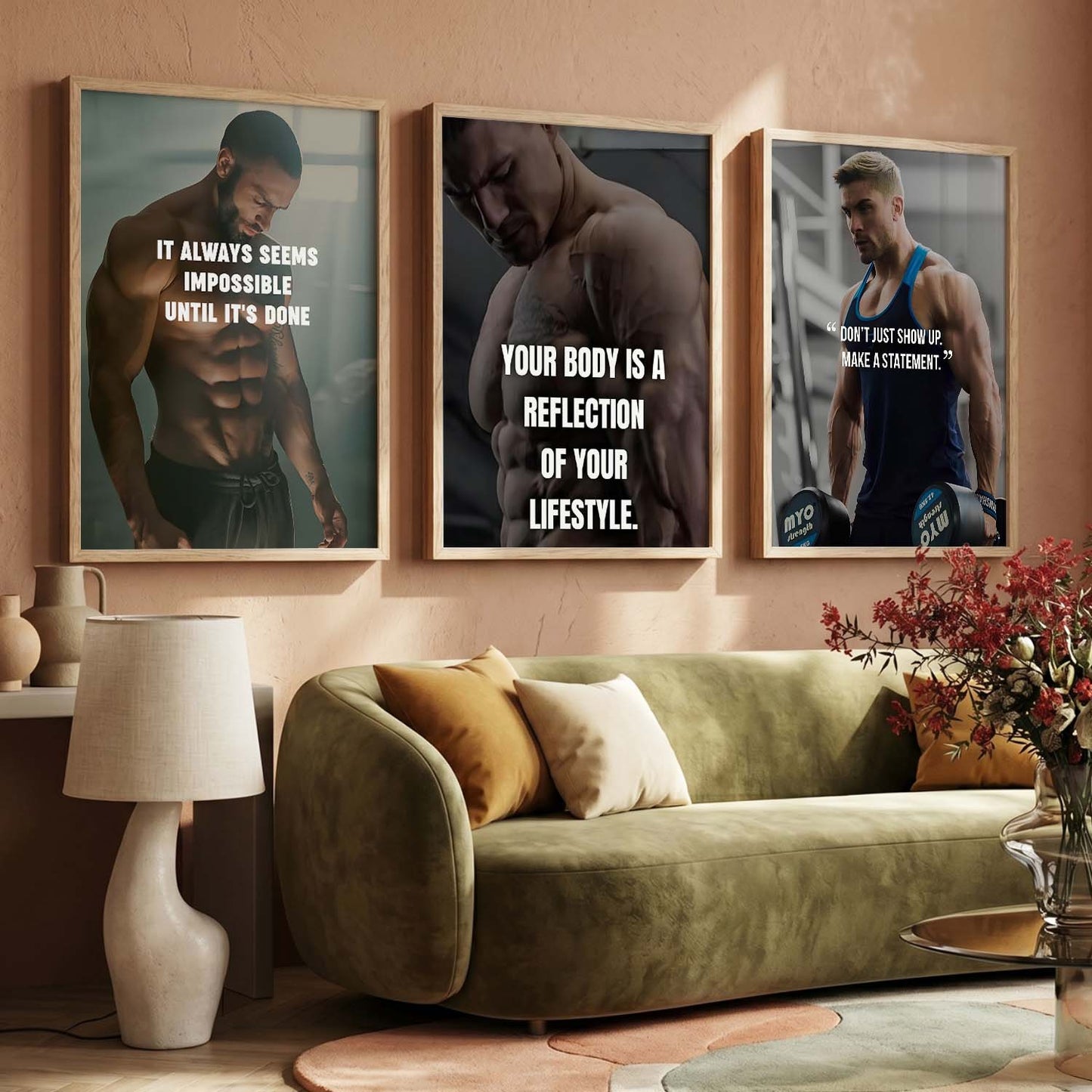 Bodybuilding Workout Gym Motivational Quotes Wall Art Set of 3 Framed Prints