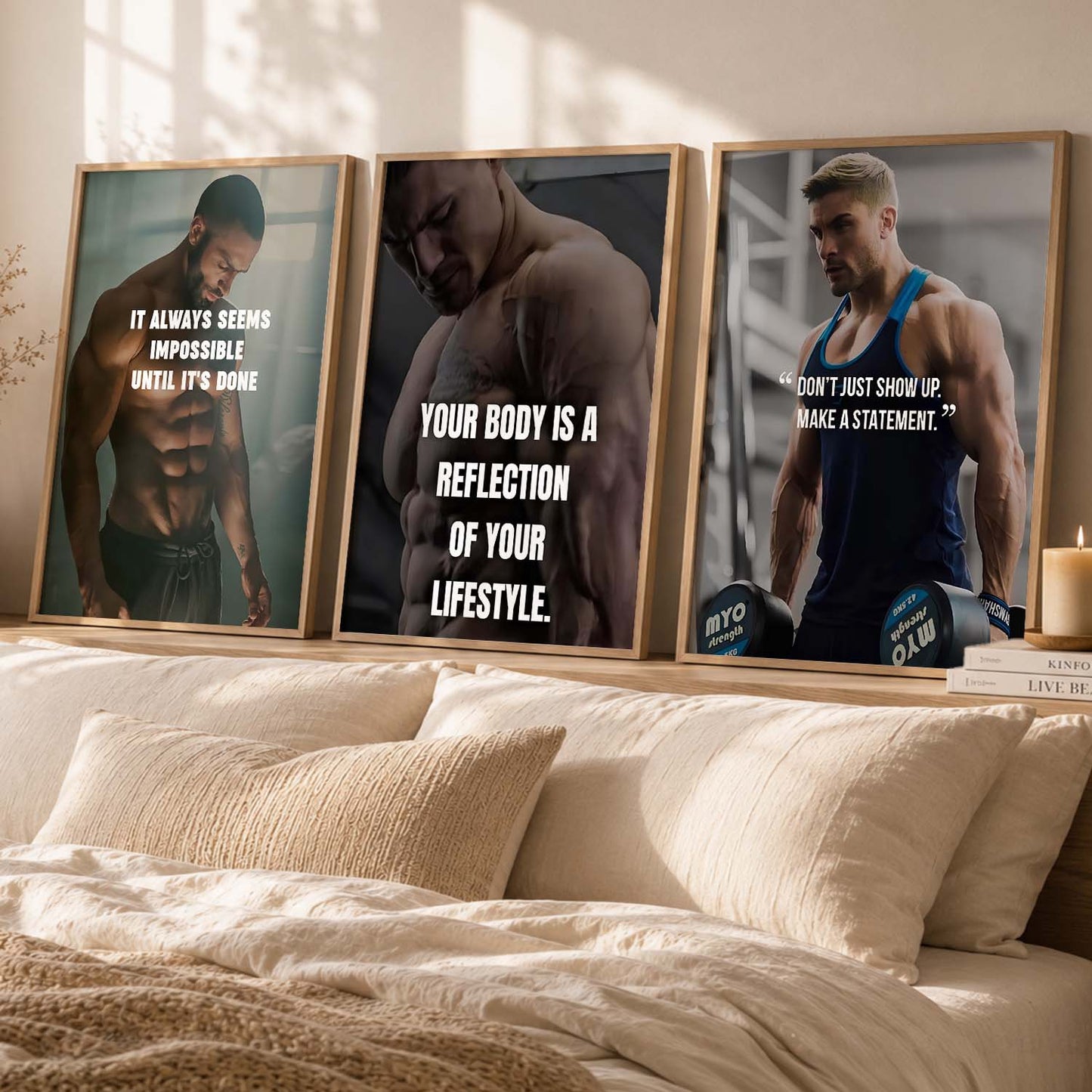 Bodybuilding Workout Gym Motivational Quotes Wall Art Set of 3 Framed Prints