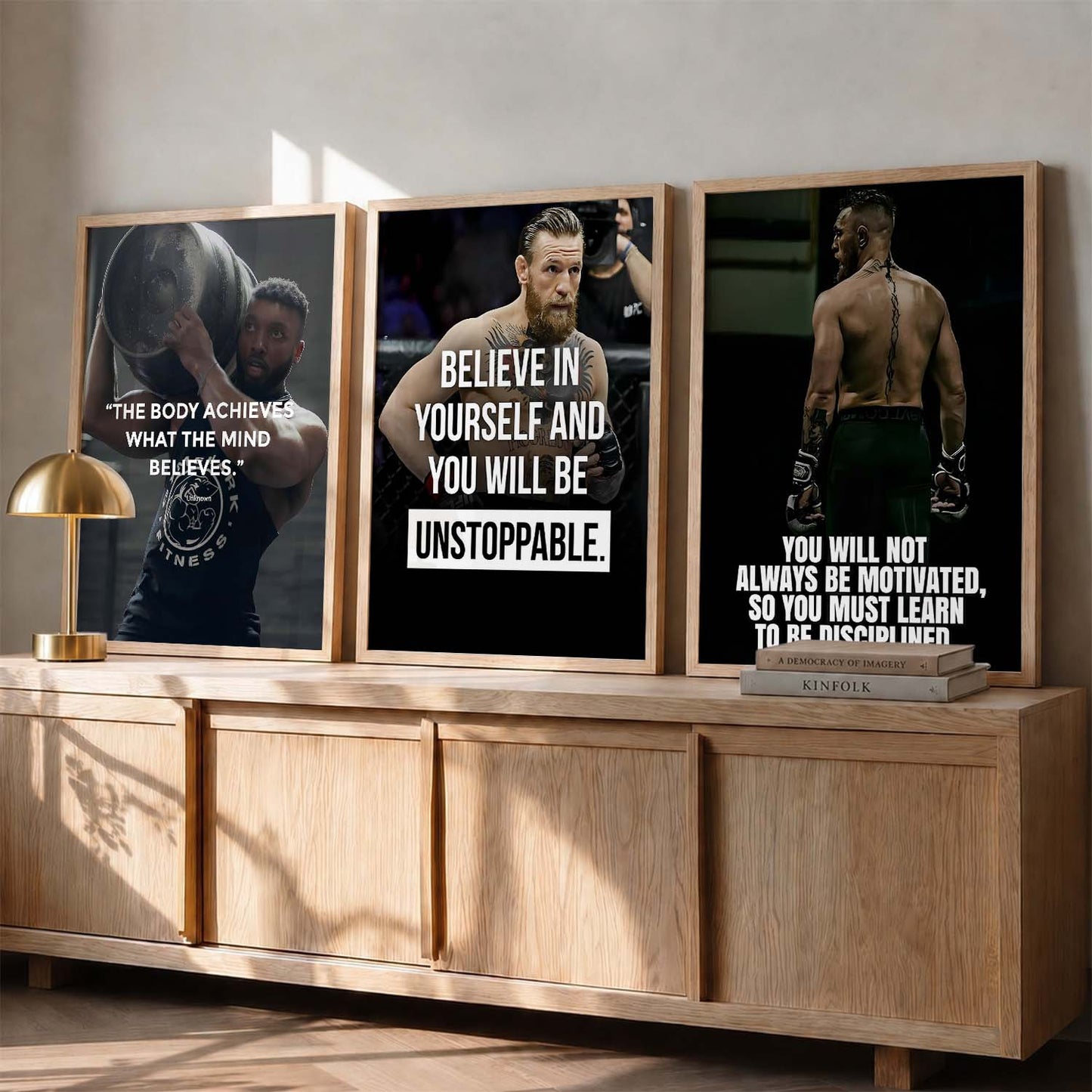 Bodybuilding Gym Motivational Quotes Wall Art Set of 3 Framed Prints for Home Gym