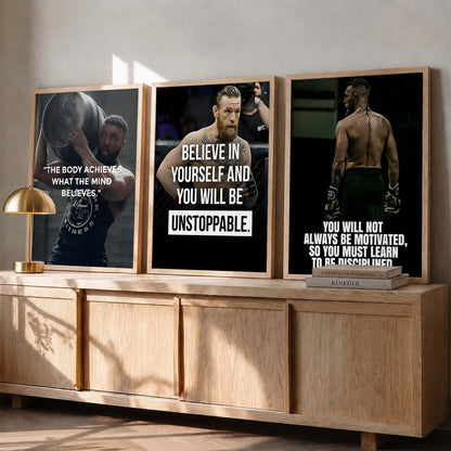Bodybuilding Gym Motivational Quotes Wall Art Set of 3 Framed Prints for Home Gym