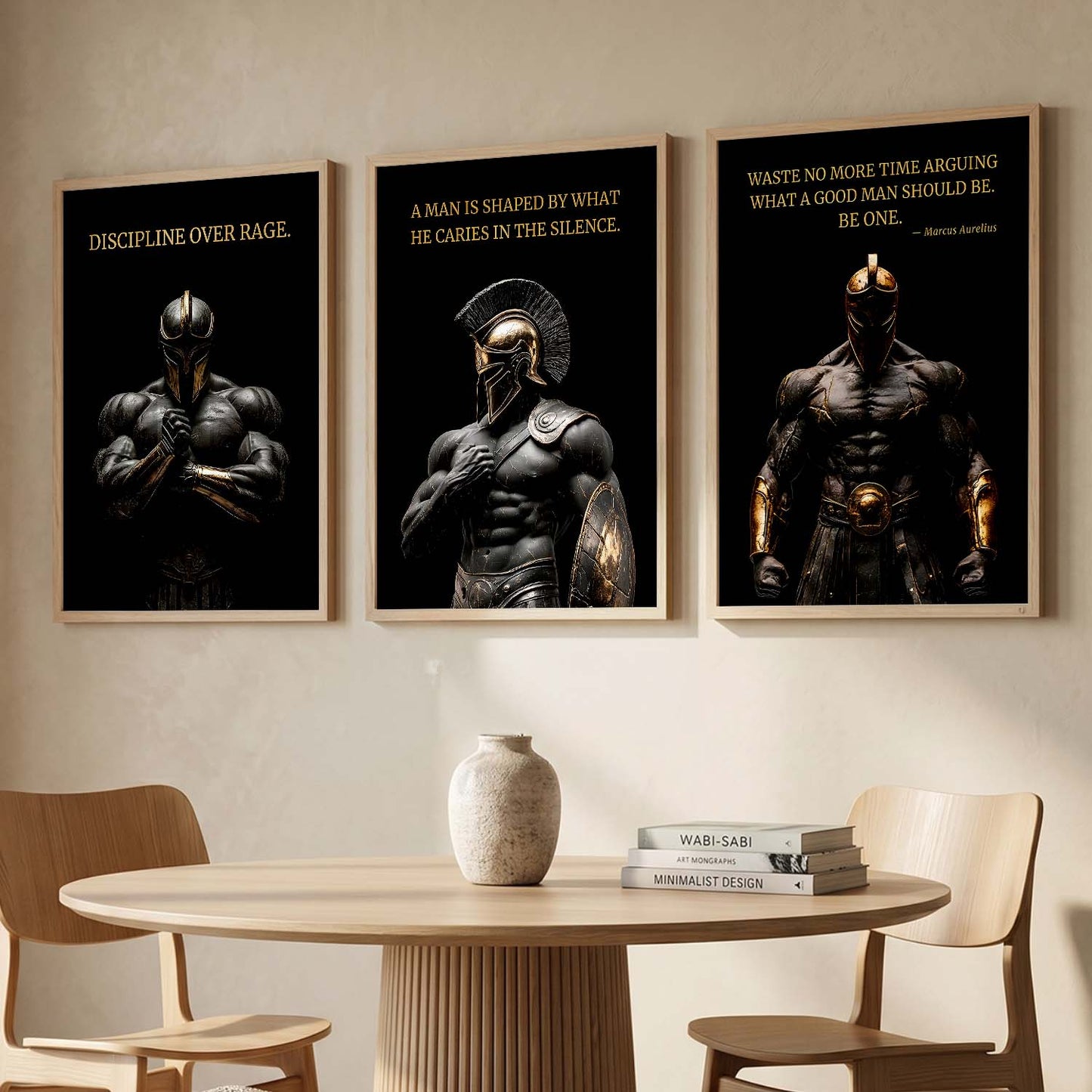 Spartan Warrior Motivational Quotes Wall Art Set of 3 Framed Prints for Bedroom