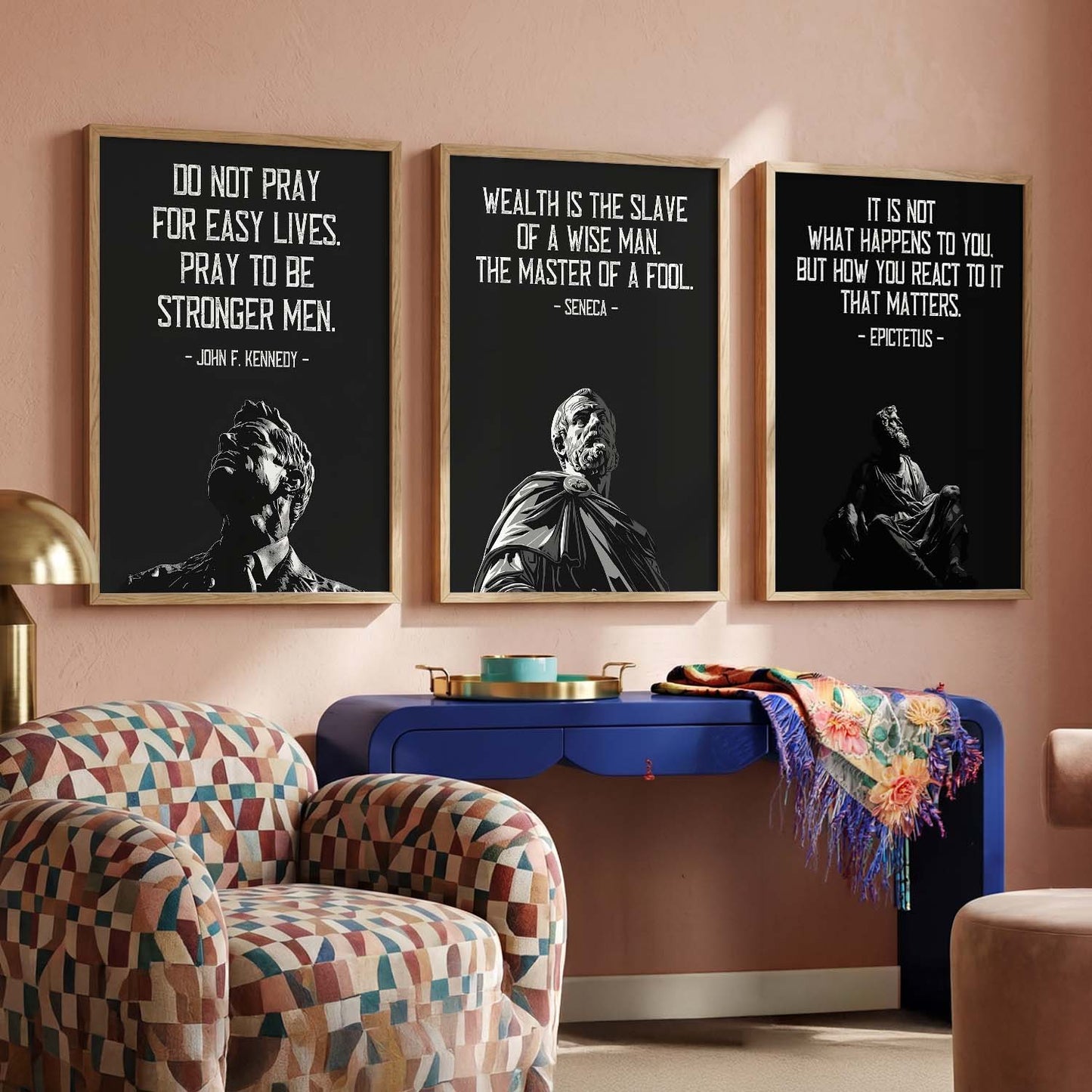 Spartan Warrior Motivational Quotes Wall Art Set of 3 Framed Prints for Living Room