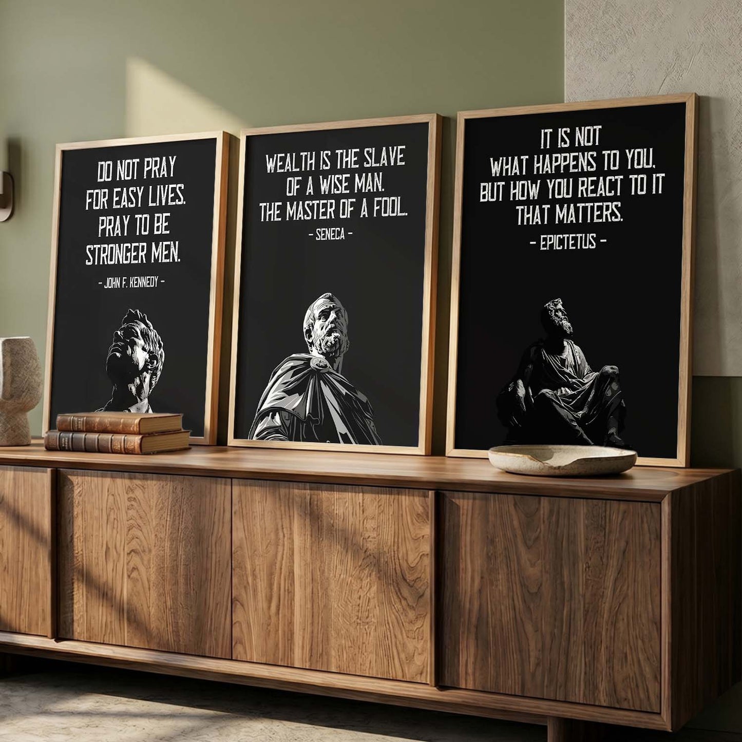 Spartan Warrior Motivational Quotes Wall Art Set of 3 Framed Prints for Living Room