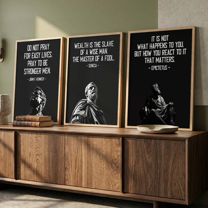 Spartan Warrior Motivational Quotes Wall Art Set of 3 Framed Prints for Living Room