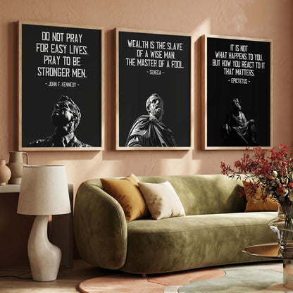 Spartan Warrior Motivational Quotes Wall Art Set of 3 Framed Prints for Living Room