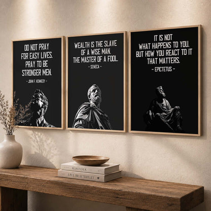 Spartan Warrior Motivational Quotes Wall Art Set of 3 Framed Prints for Living Room