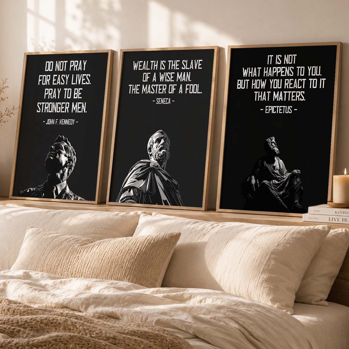 Spartan Warrior Motivational Quotes Wall Art Set of 3 Framed Prints for Living Room