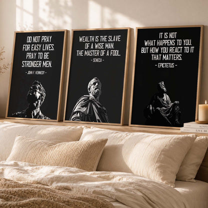 Spartan Warrior Motivational Quotes Wall Art Set of 3 Framed Prints for Living Room