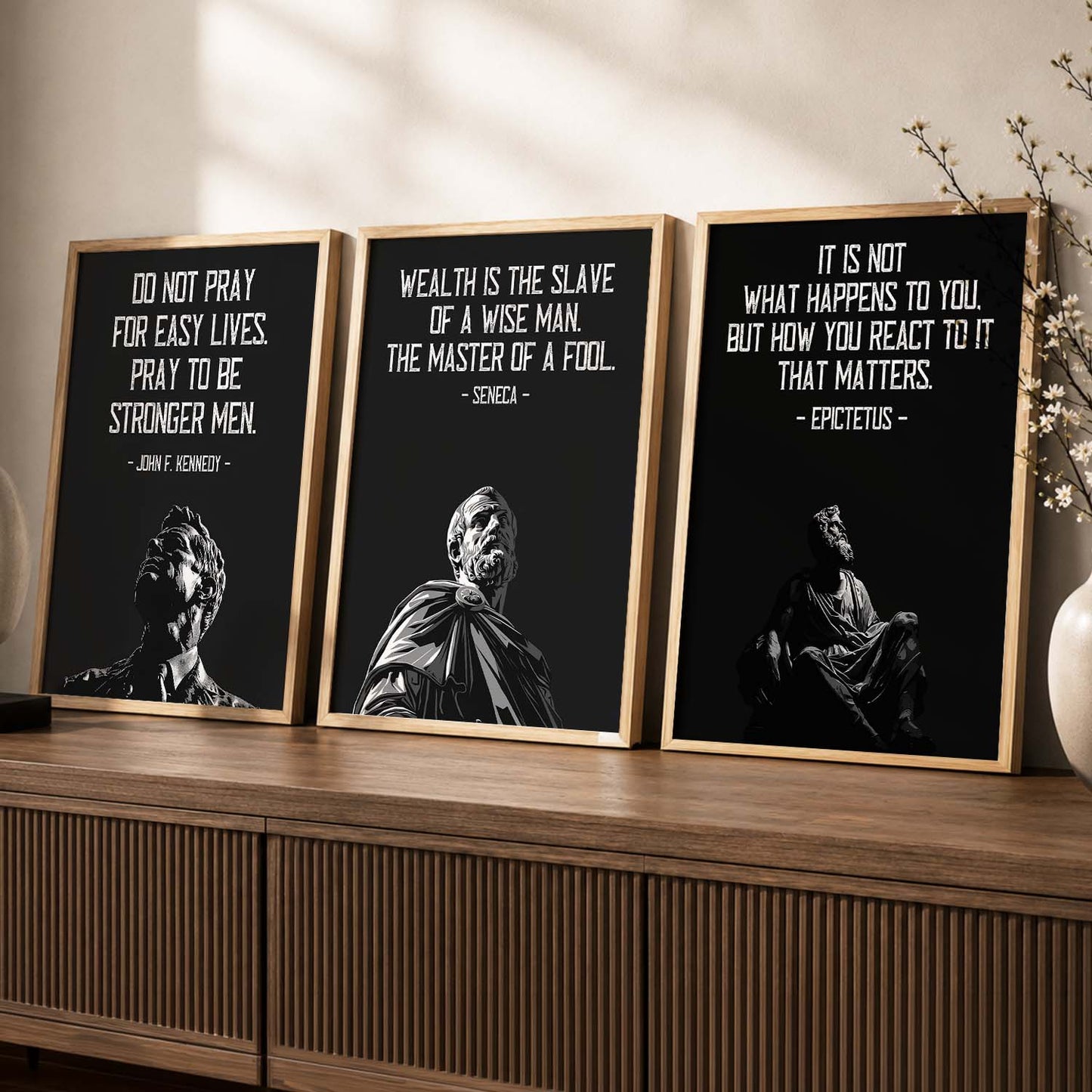 Spartan Warrior Motivational Quotes Wall Art Set of 3 Framed Prints for Living Room