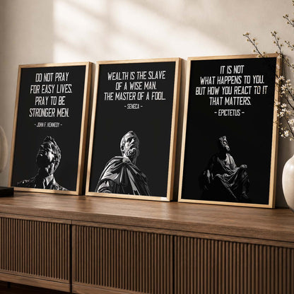Spartan Warrior Motivational Quotes Wall Art Set of 3 Framed Prints for Living Room
