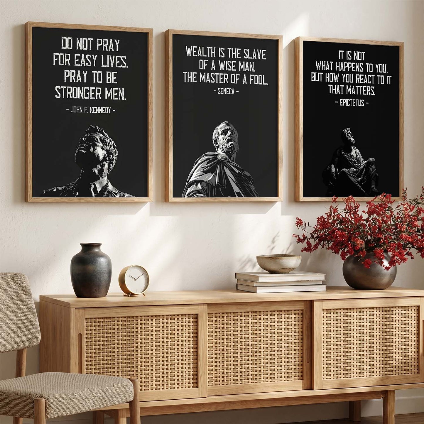 Spartan Warrior Motivational Quotes Wall Art Set of 3 Framed Prints for Living Room
