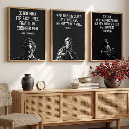 Spartan Warrior Motivational Quotes Wall Art Set of 3 Framed Prints for Living Room