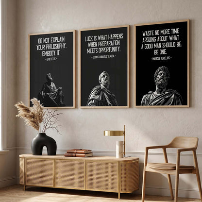 Marcus Aurelius Motivational Quotes Wall Art Set of 3 Framed Prints for Home Gym