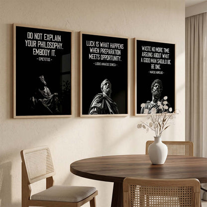 Marcus Aurelius Motivational Quotes Wall Art Set of 3 Framed Prints for Home Gym