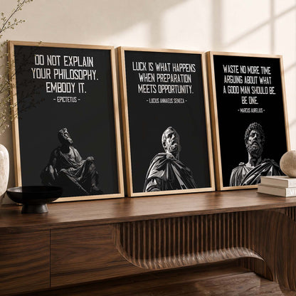 Marcus Aurelius Motivational Quotes Wall Art Set of 3 Framed Prints for Home Gym