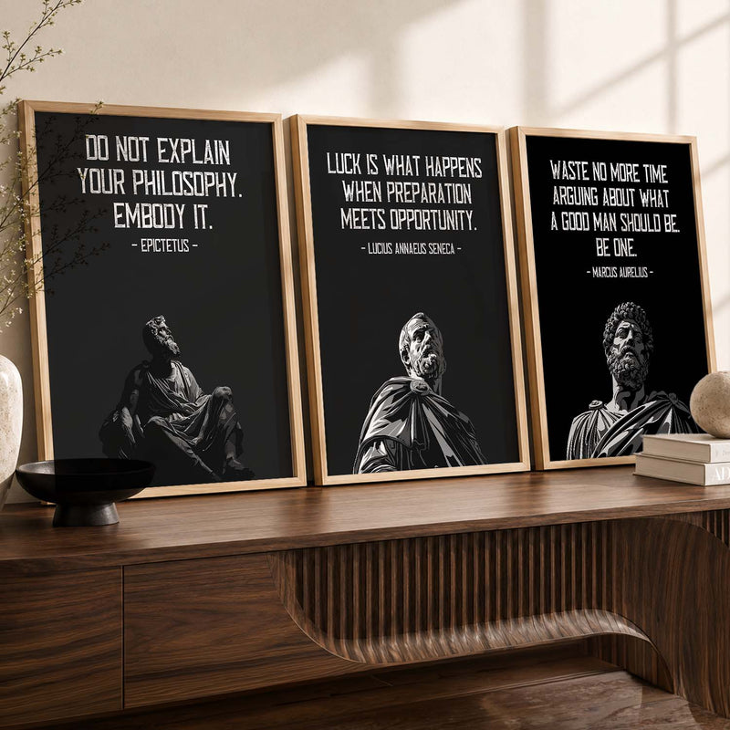 Marcus Aurelius Motivational Quotes Wall Art Set of 3 Framed Prints for Home Gym