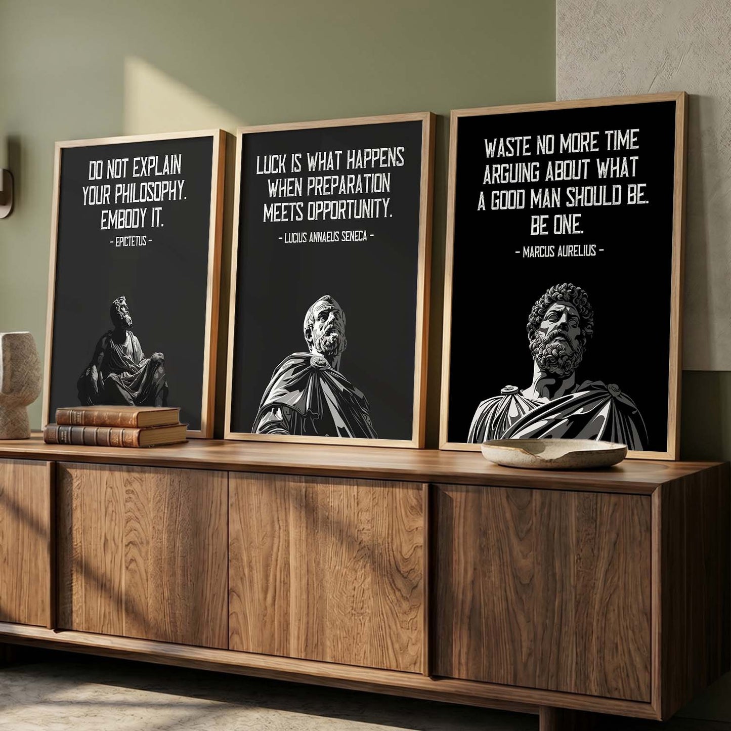 Marcus Aurelius Motivational Quotes Wall Art Set of 3 Framed Prints for Home Gym