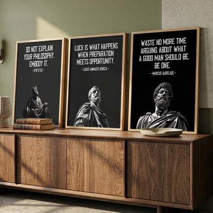 Marcus Aurelius Motivational Quotes Wall Art Set of 3 Framed Prints for Home Gym