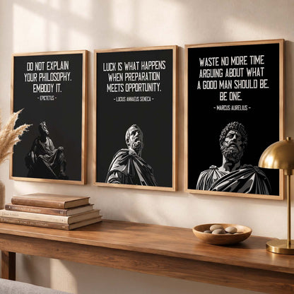 Marcus Aurelius Motivational Quotes Wall Art Set of 3 Framed Prints for Home Gym