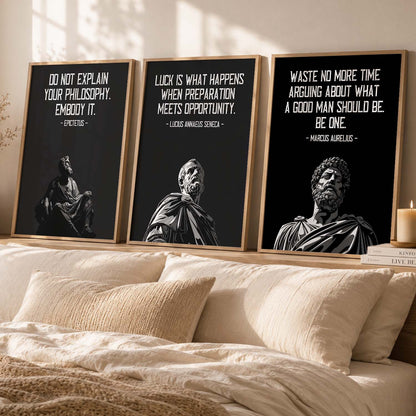 Marcus Aurelius Motivational Quotes Wall Art Set of 3 Framed Prints for Home Gym