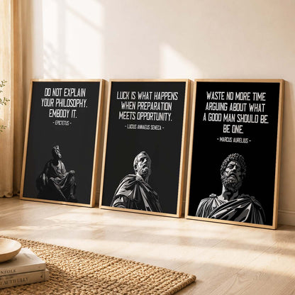 Marcus Aurelius Motivational Quotes Wall Art Set of 3 Framed Prints for Home Gym