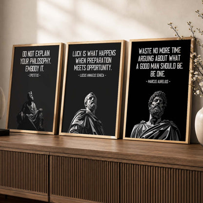 Marcus Aurelius Motivational Quotes Wall Art Set of 3 Framed Prints for Home Gym