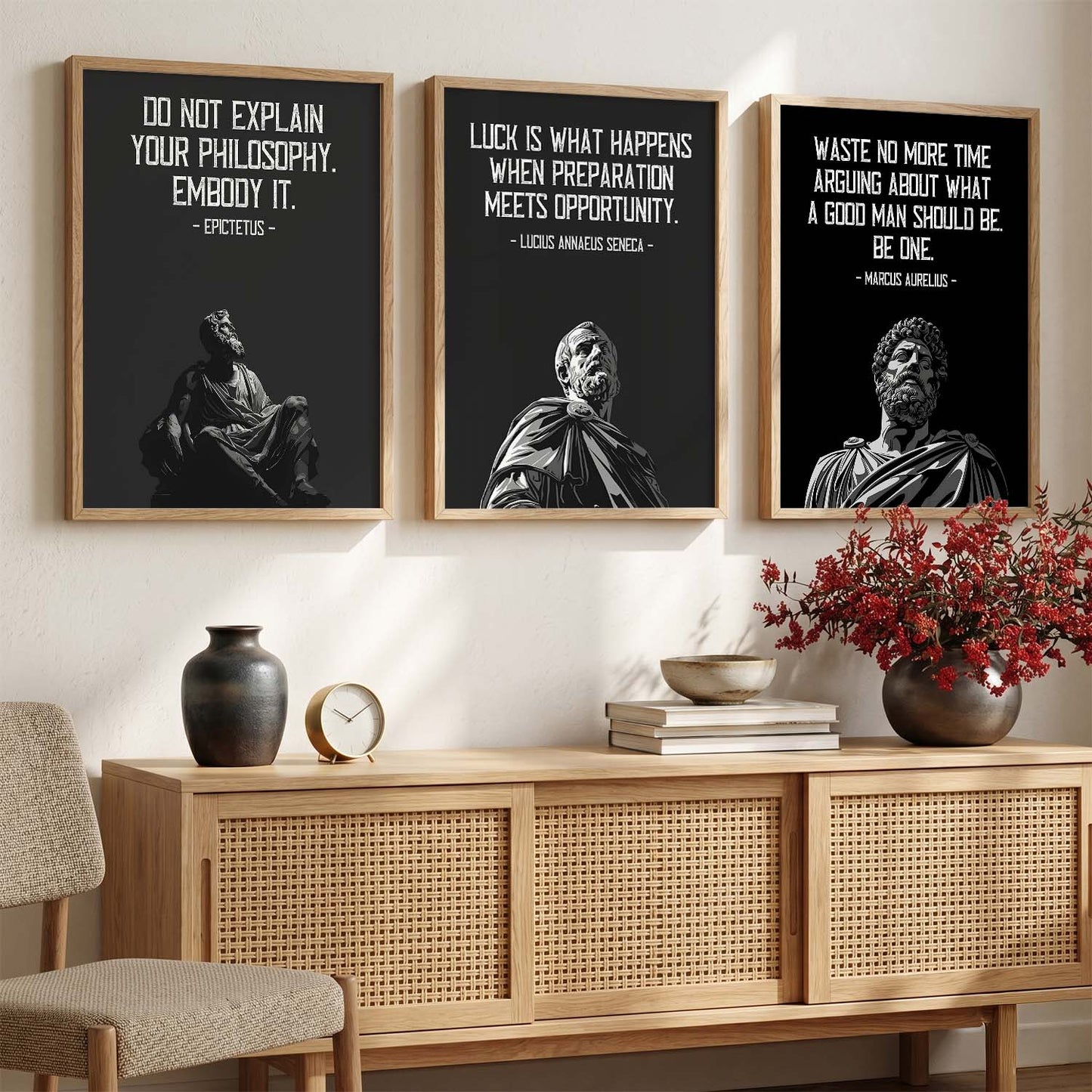 Marcus Aurelius Motivational Quotes Wall Art Set of 3 Framed Prints for Home Gym