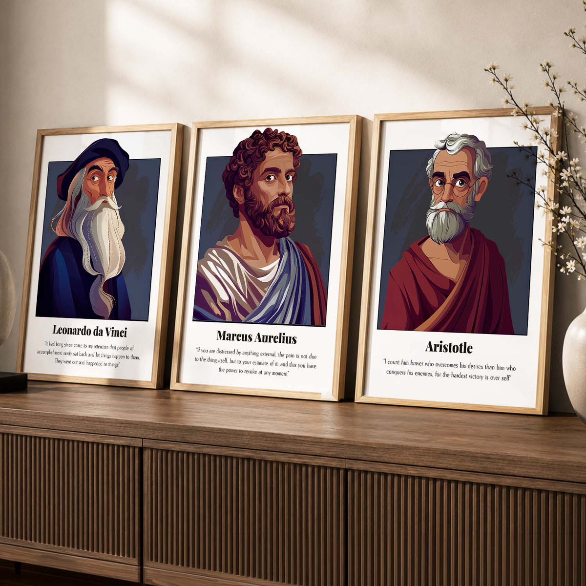 Marcus Aurelius Motivational Quotes Wall Art Set of 3 Framed Prints for Entryway