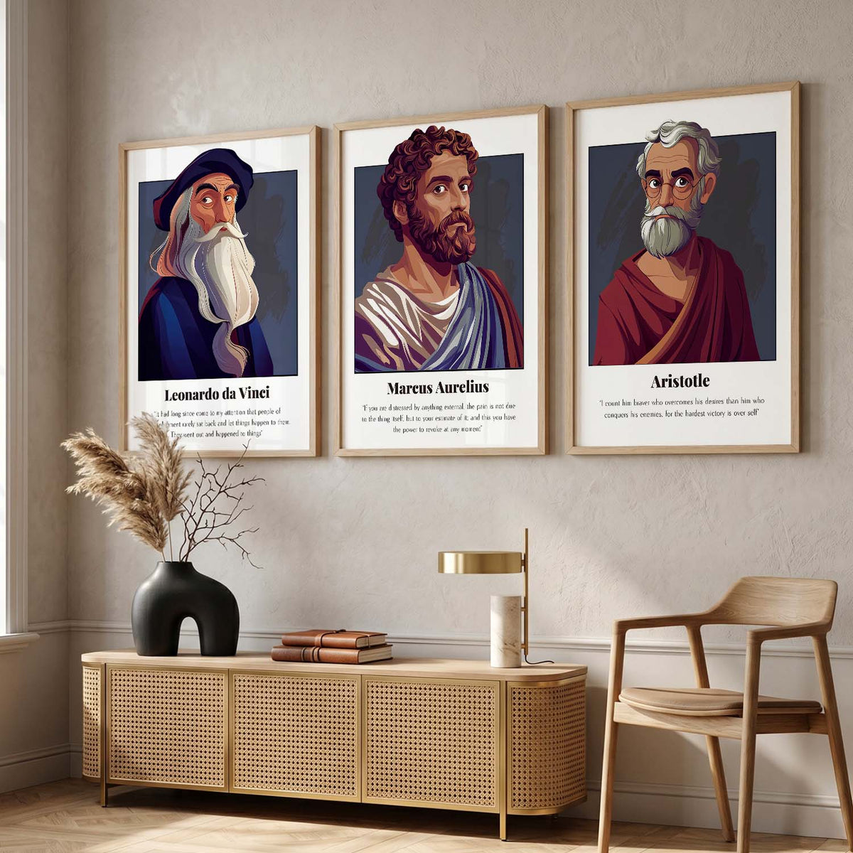 Marcus Aurelius Motivational Quotes Wall Art Set of 3 Framed Prints for Entryway