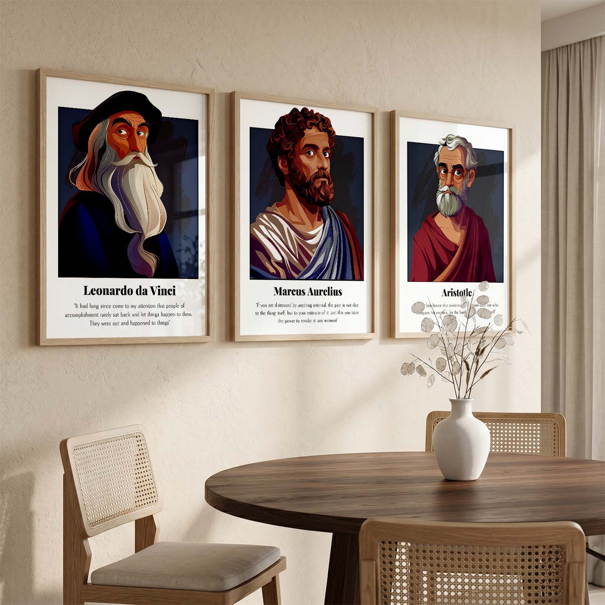 Marcus Aurelius Motivational Quotes Wall Art Set of 3 Framed Prints for Entryway
