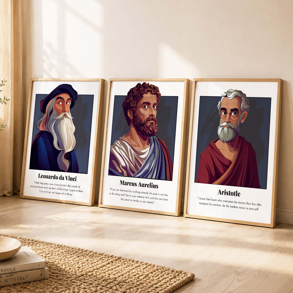 Marcus Aurelius Motivational Quotes Wall Art Set of 3 Framed Prints for Entryway