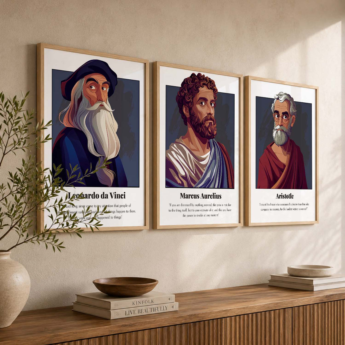 Marcus Aurelius Motivational Quotes Wall Art Set of 3 Framed Prints for Entryway