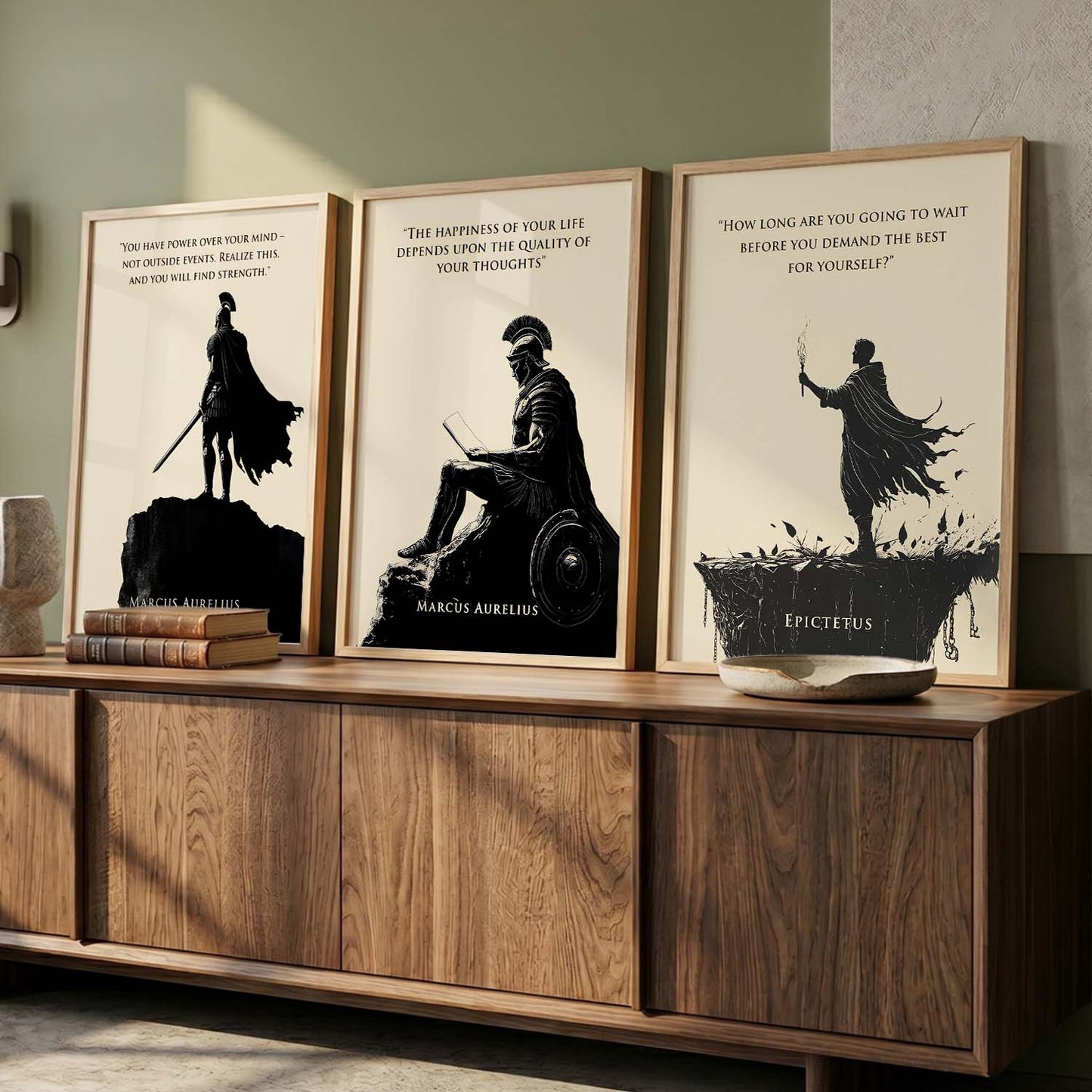Marcus Aurelius Motivational Quotes Wall Art Set of 3 Framed Prints for Workspace