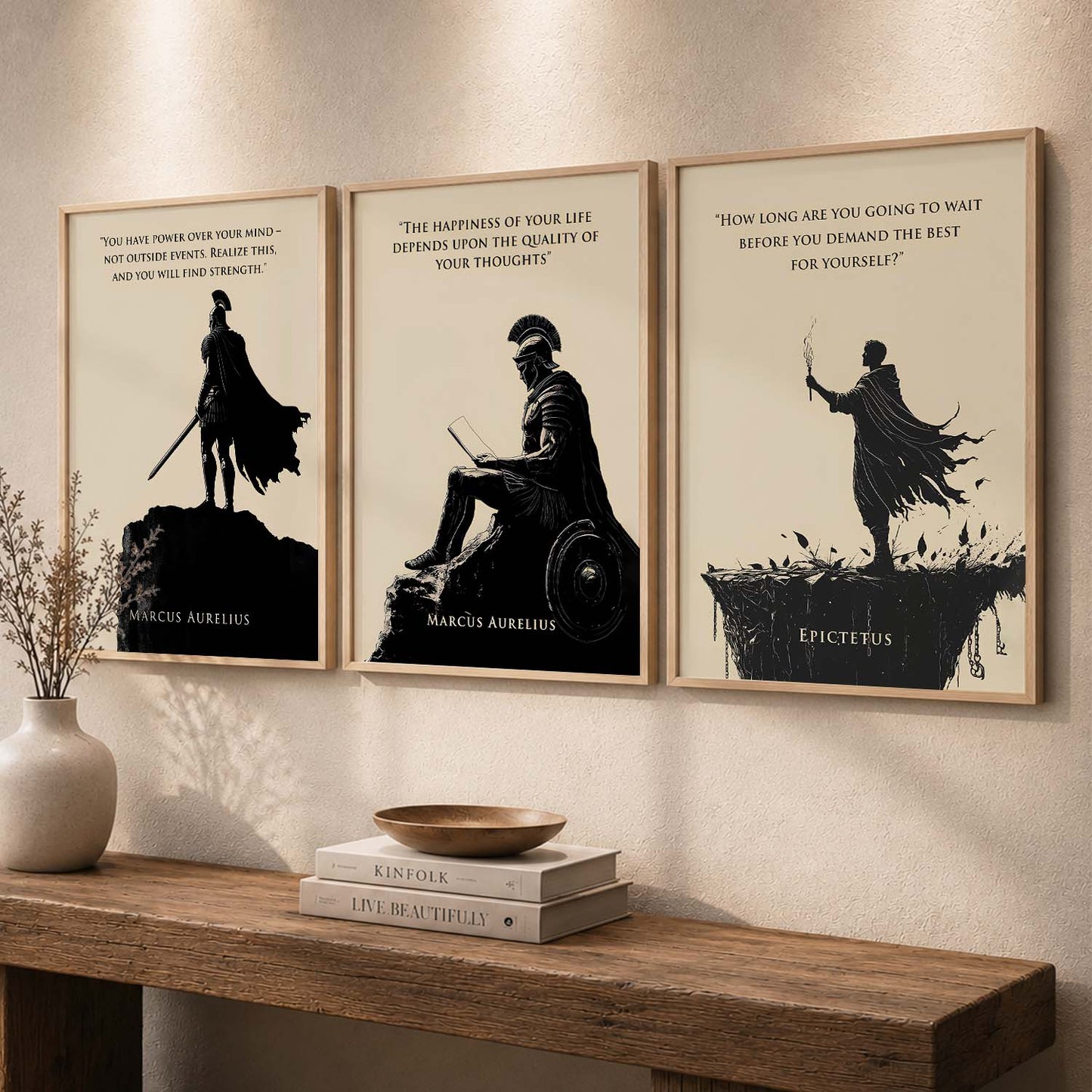 Marcus Aurelius Motivational Quotes Wall Art Set of 3 Framed Prints for Workspace
