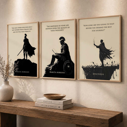 Marcus Aurelius Motivational Quotes Wall Art Set of 3 Framed Prints for Workspace