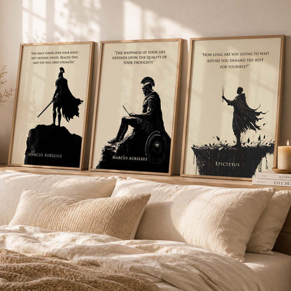 Marcus Aurelius Motivational Quotes Wall Art Set of 3 Framed Prints for Workspace