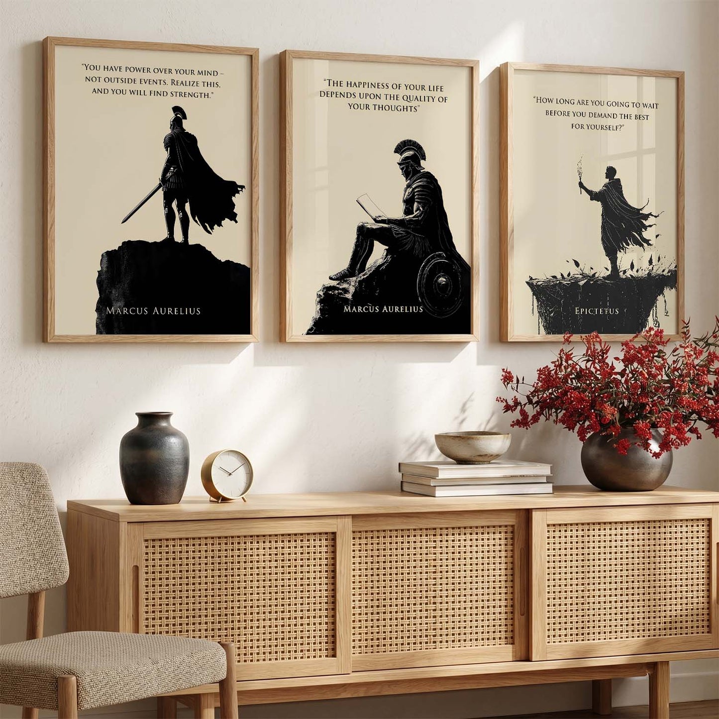 Marcus Aurelius Motivational Quotes Wall Art Set of 3 Framed Prints for Workspace