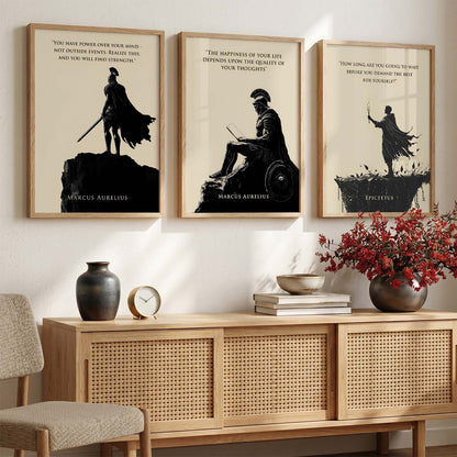 Marcus Aurelius Motivational Quotes Wall Art Set of 3 Framed Prints for Workspace