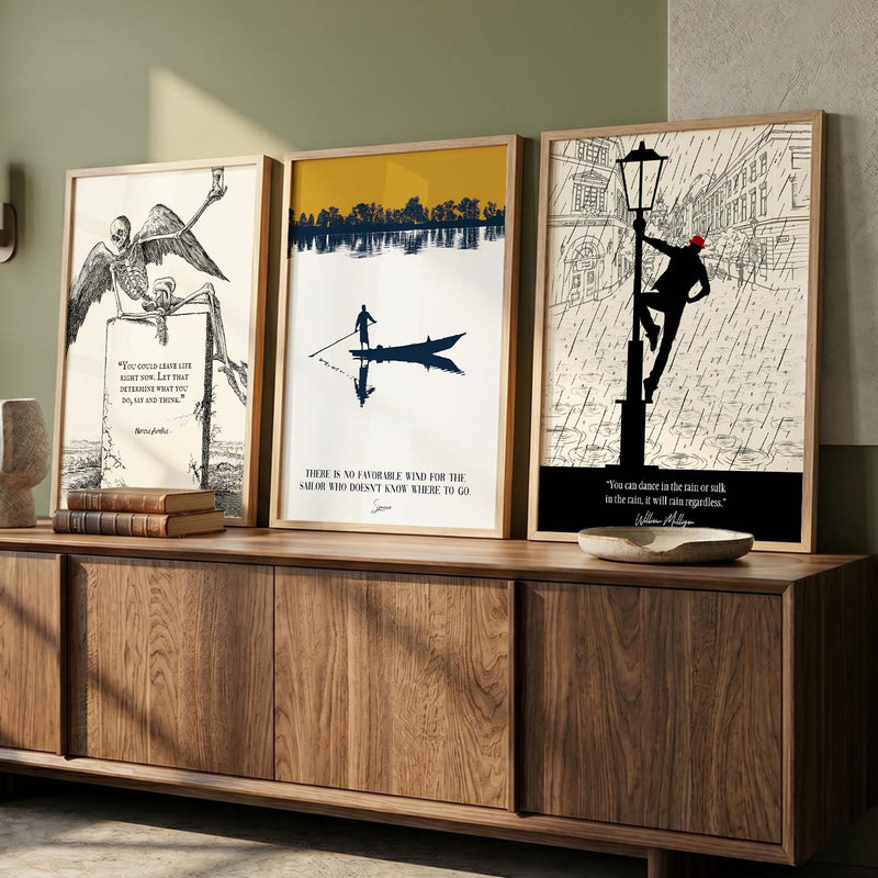 Stoic Philosophers Motivational Quotes Wall Art Set of 3 Framed Prints for Bedroom