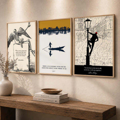 Stoic Philosophers Motivational Quotes Wall Art Set of 3 Framed Prints for Bedroom