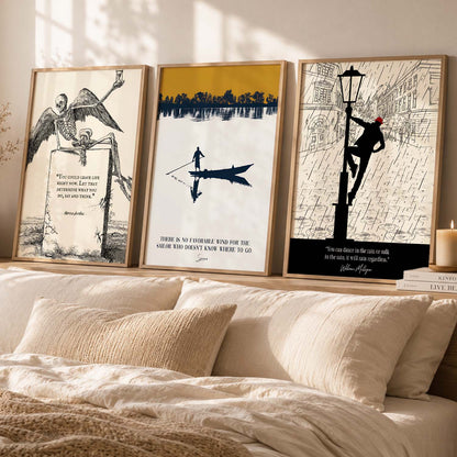 Stoic Philosophers Motivational Quotes Wall Art Set of 3 Framed Prints for Bedroom