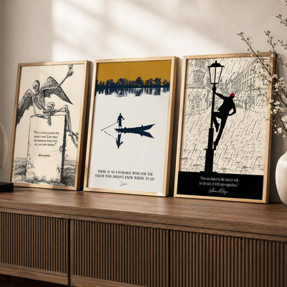 Stoic Philosophers Motivational Quotes Wall Art Set of 3 Framed Prints for Bedroom
