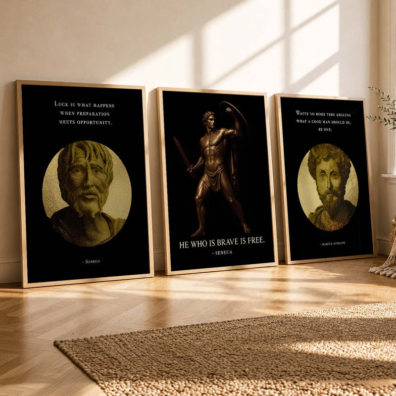 Marcus Aurelius Motivational Quotes Wall Art Set of 3 Framed Prints for Home Office