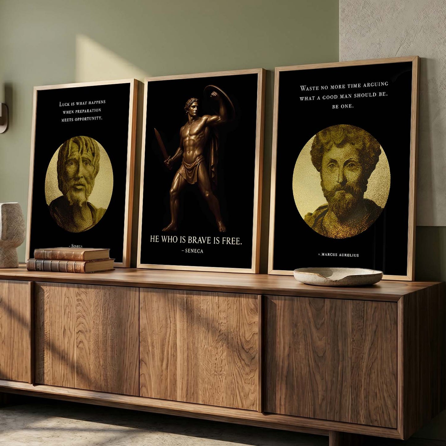 Marcus Aurelius Motivational Quotes Wall Art Set of 3 Framed Prints for Home Office