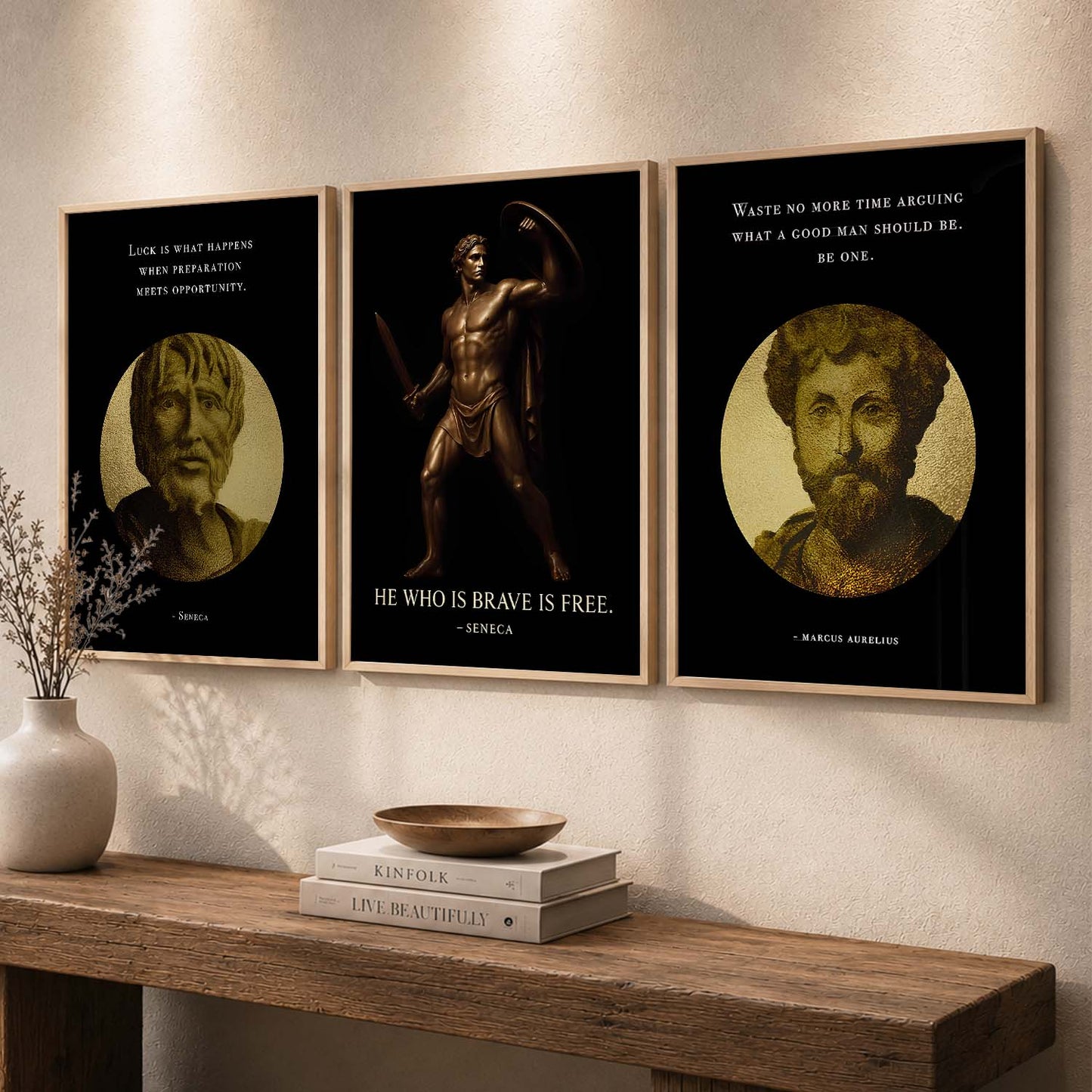 Marcus Aurelius Motivational Quotes Wall Art Set of 3 Framed Prints for Home Office