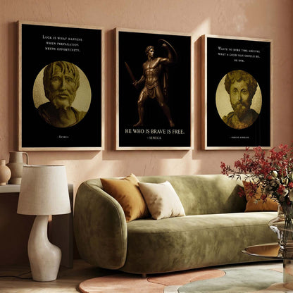 Marcus Aurelius Motivational Quotes Wall Art Set of 3 Framed Prints for Home Office